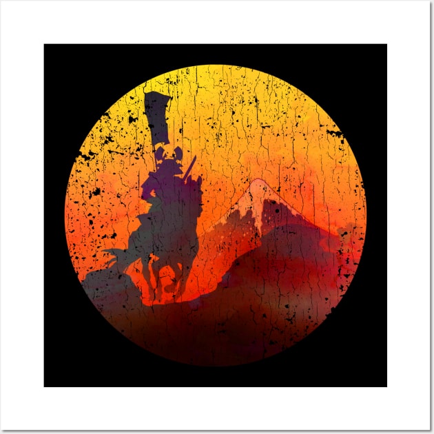 Samurai Mt Fuji Sunrise (vintage look) Wall Art by robotface